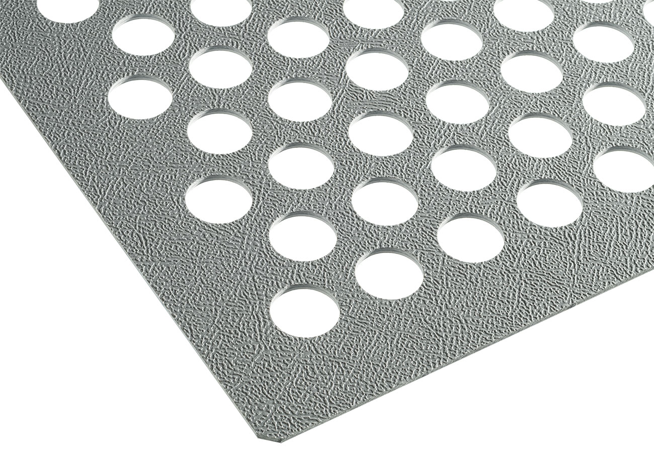 PP verstärkt (Talkum gefüllt) <br>- Oberfläche einseitig genarbt <br>- Farbe: grau <br>- Materialdicken: 3 bis 8 mm